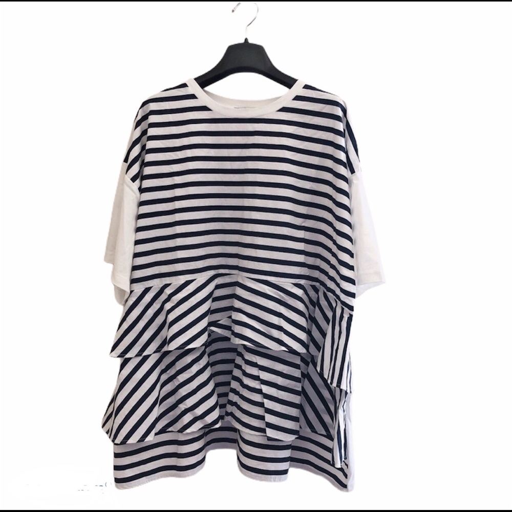 Zara oversized stripe tiered tshirt